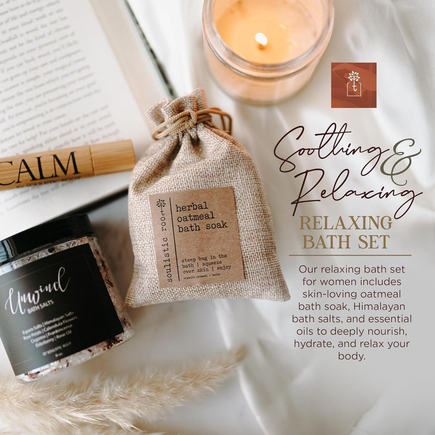 Soulistic Root Relaxing Bath Gift Set – Vegan Aromatherapy Spa Ritual Essential Oil Self-Care Bundle Clean Beauty Wellness Kit