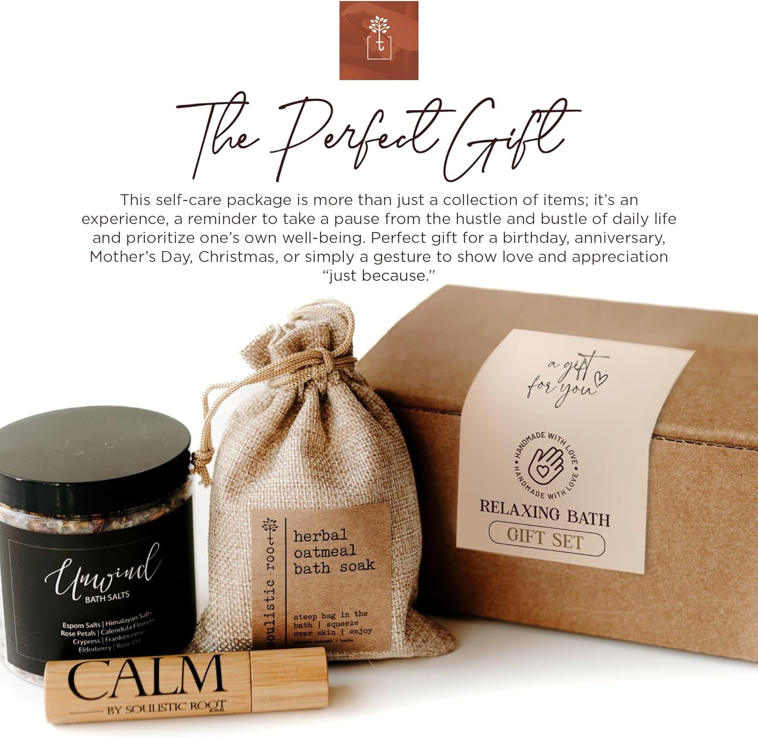 Soulistic Root Relaxing Bath Gift Set – Vegan Aromatherapy Spa Ritual Essential Oil Self-Care Bundle Clean Beauty Wellness Kit