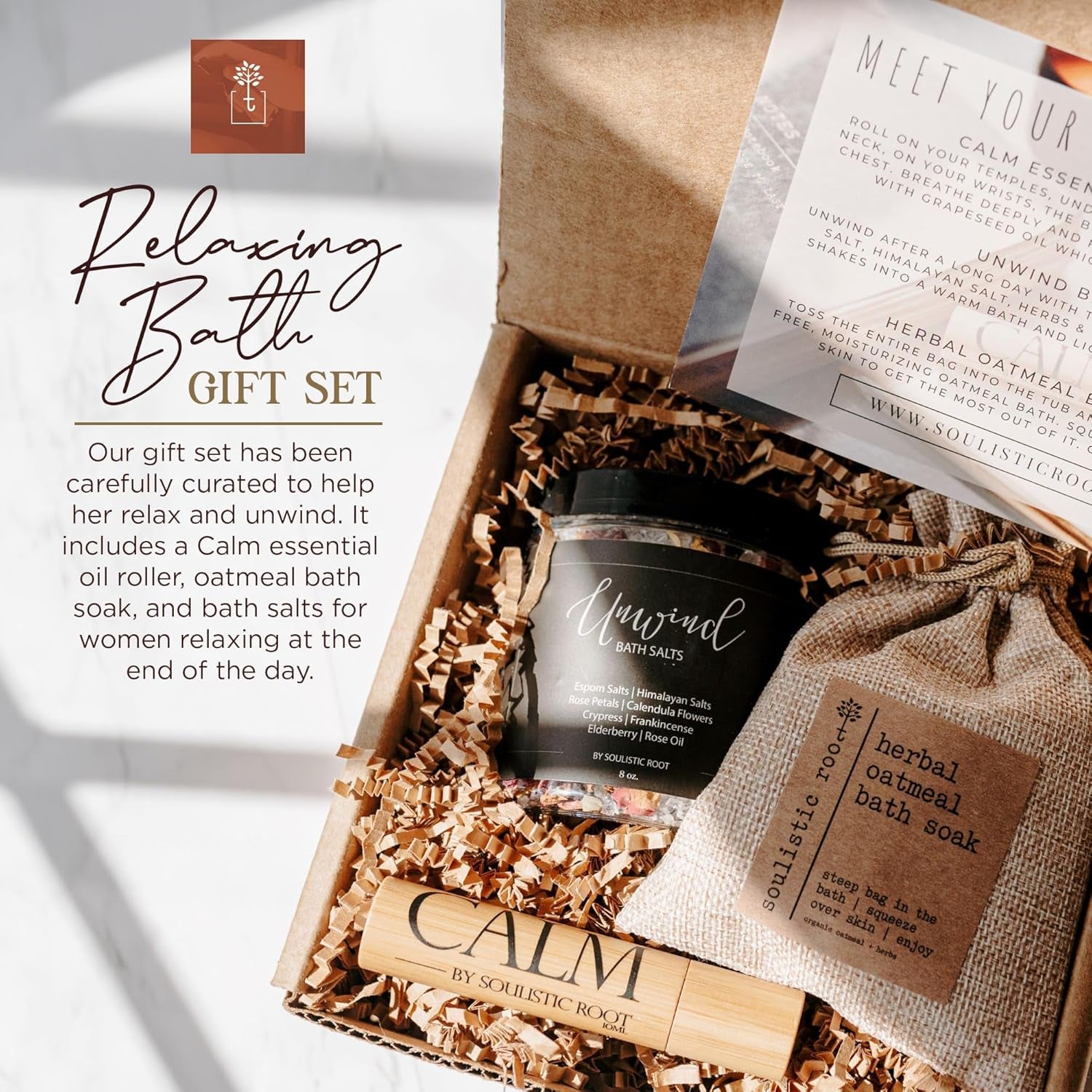 Soulistic Root Relaxing Bath Gift Set – Vegan Aromatherapy Spa Ritual Essential Oil Self-Care Bundle Clean Beauty Wellness Kit