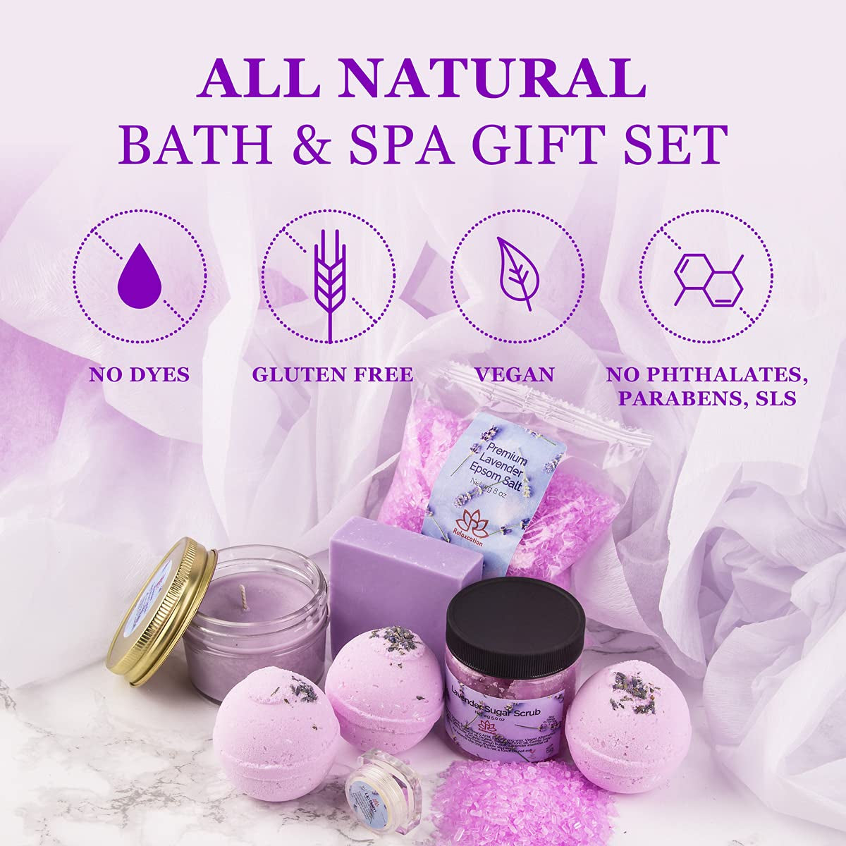Organic Lavender Spa Gift Set – USA Made Artisan Wellness 6-Piece Vegan Relaxation Bundle Holiday Eco Self-Care Gift