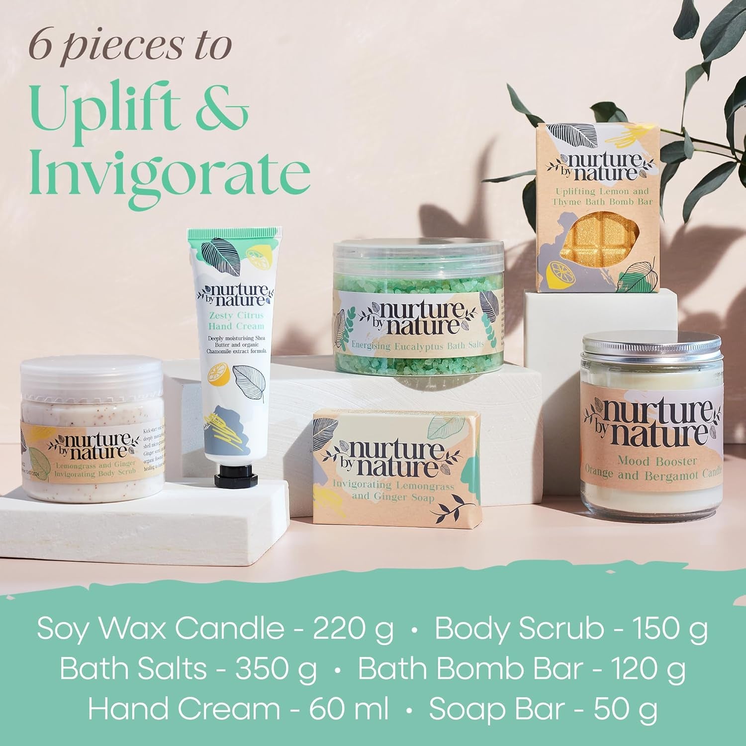 Nurture by Nature RELAX & UPLIFT Spa Set  6-Piece Energizing Vegan Wellness Bundle  PETA-Certified Citrus Self-Care Collection
