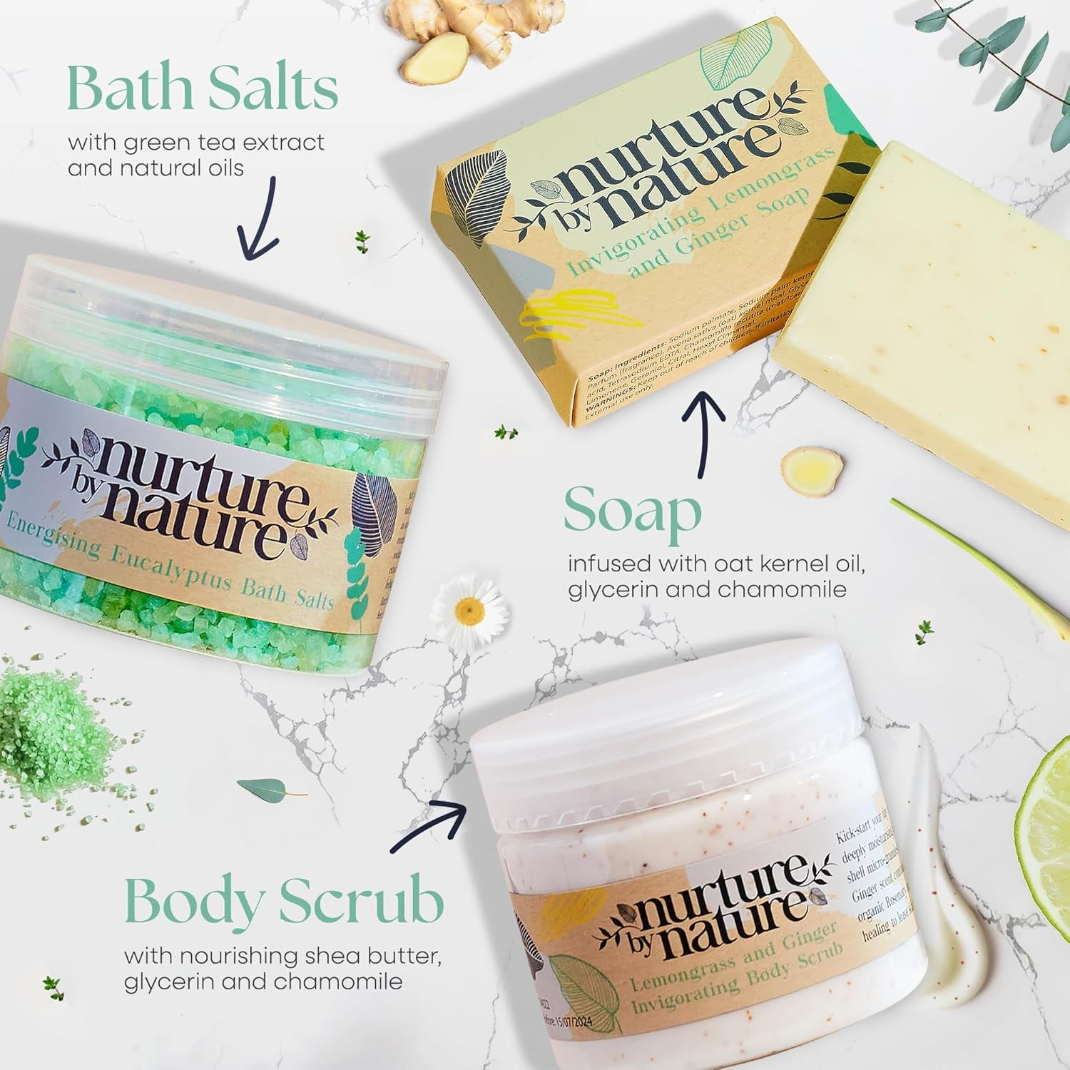 Nurture by Nature RELAX & UPLIFT Spa Set  6-Piece Energizing Vegan Wellness Bundle  PETA-Certified Citrus Self-Care Collection