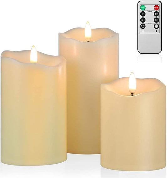 Flickering Flameless Candles, Realistic LED Candles with Remote and Timer, Set of 3 Battery Operated Candles for Room Fall Home Decor Wedding Christmas Decorations