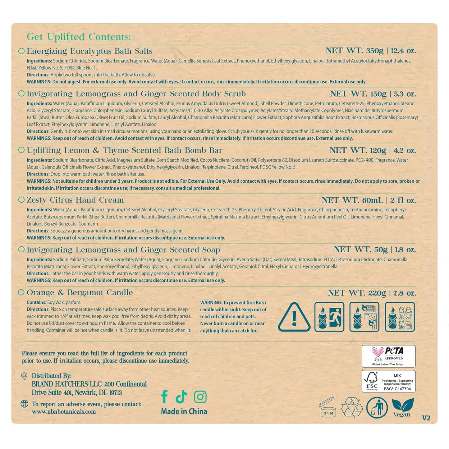 Nurture by Nature RELAX & UPLIFT Spa Set  6-Piece Energizing Vegan Wellness Bundle  PETA-Certified Citrus Self-Care Collection