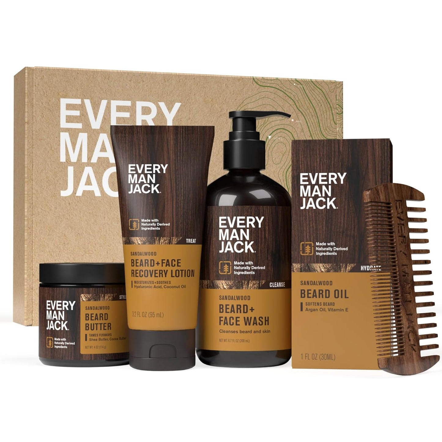 Complete Natural Beard Care Ritual | 5-Piece Sandalwood Grooming Set | Perfect Gift for Him