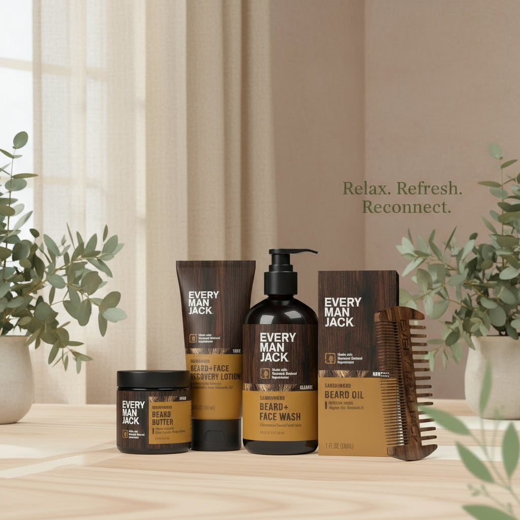 Beard Grooming Gift Set for Men | Natural 5-Piece Beard Care Kit – Includes Sandalwood Comb, Brush, Oil & Balm