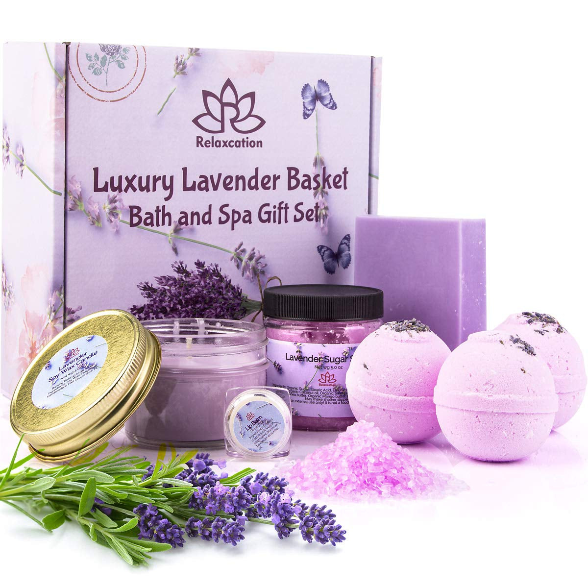 Organic Lavender Spa Gift Set – USA Made Artisan Wellness 6-Piece Vegan Relaxation Bundle Holiday Eco Self-Care Gift