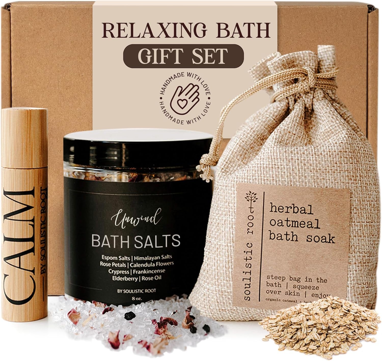 Soulistic Root Relaxing Bath Gift Set – Vegan Aromatherapy Spa Ritual Essential Oil Self-Care Bundle Clean Beauty Wellness Kit
