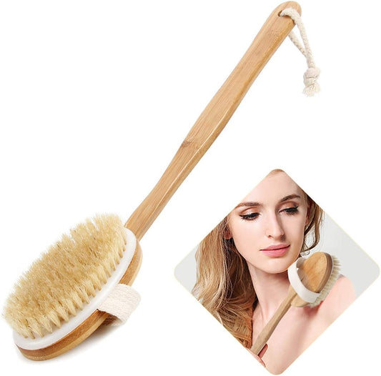 Bath Body Brush & Shower,Dry Skin Brushing with 100% Natural Boar Bristles & 16 Inches Long Bamboo Detachable Handle,Back Scrubber for Exfoliates & Stimulates Blood Circulation-By