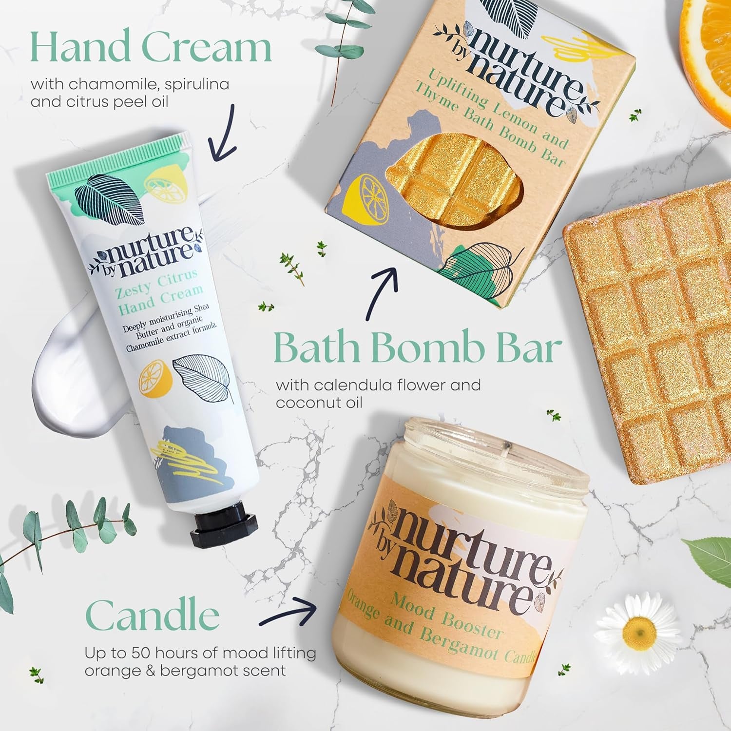 Nurture by Nature RELAX & UPLIFT Spa Set  6-Piece Energizing Vegan Wellness Bundle  PETA-Certified Citrus Self-Care Collection