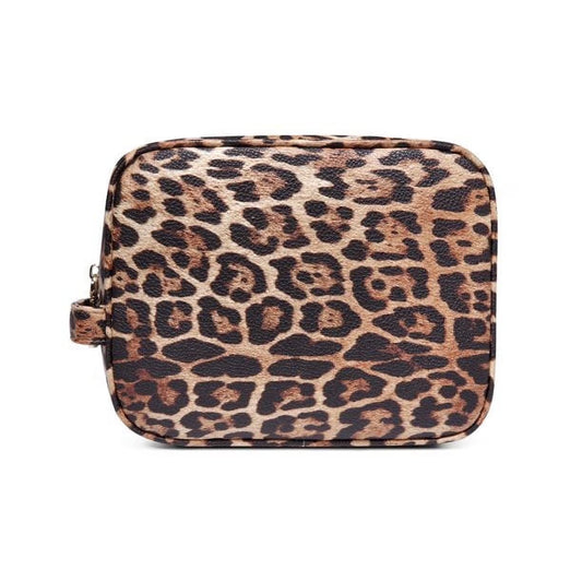 Cosmetic Toiletry Bag PU Vegan Leather Travel Bag for Women - Leopard